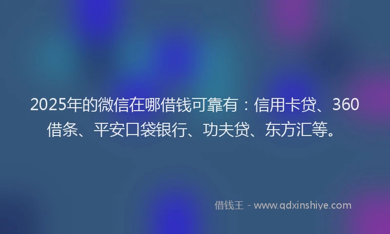 2025年的微信在哪借钱可靠有：信用卡贷、360借条、平安口袋银行、功夫贷、东方汇等。