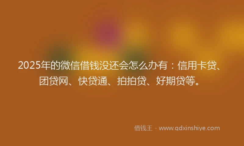 2025年的微信借钱没还会怎么办有：信用卡贷、团贷网、快贷通、拍拍贷、好期贷等。
