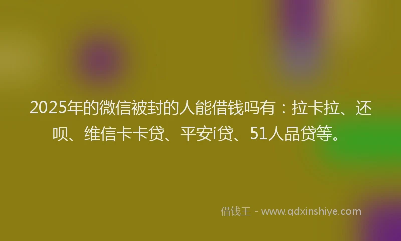 2025年的微信被封的人能借钱吗有：拉卡拉、还呗、维信卡卡贷、平安i贷、51人品贷等。
