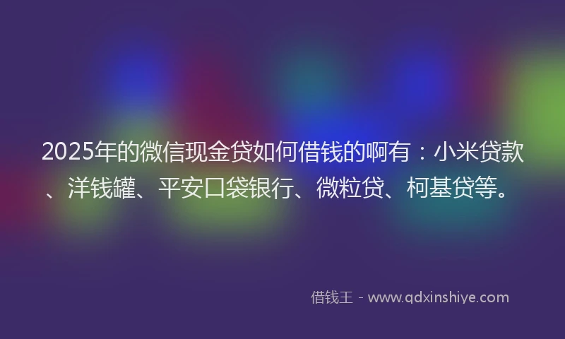 2025年的微信现金贷如何借钱的啊有：小米贷款、洋钱罐、平安口袋银行、微粒贷、柯基贷等。