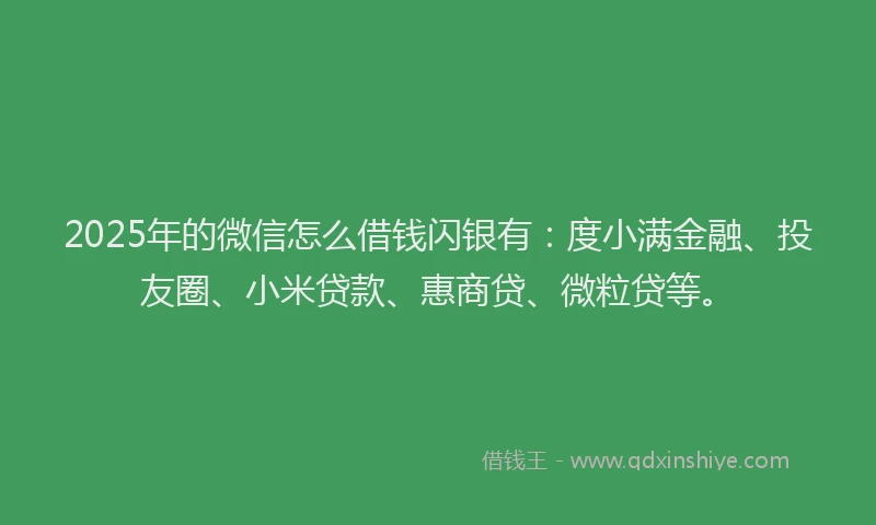2025年的微信怎么借钱闪银有：度小满金融、投友圈、小米贷款、惠商贷、微粒贷等。