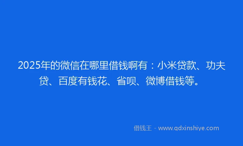 2025年的微信在哪里借钱啊有：小米贷款、功夫贷、百度有钱花、省呗、微博借钱等。