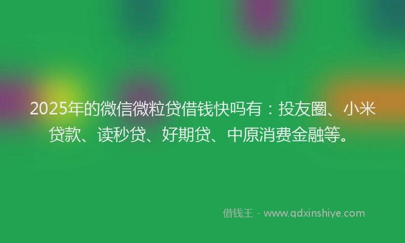 2025年的微信微粒贷借钱快吗有：投友圈、小米贷款、读秒贷、好期贷、中原消费金融等。