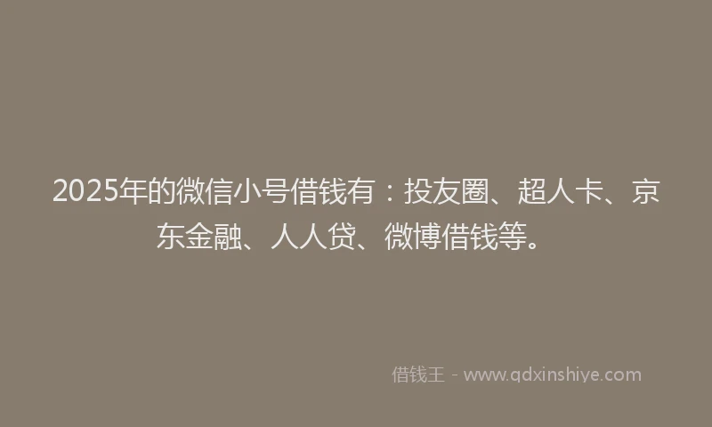 2025年的微信小号借钱有：投友圈、超人卡、京东金融、人人贷、微博借钱等。