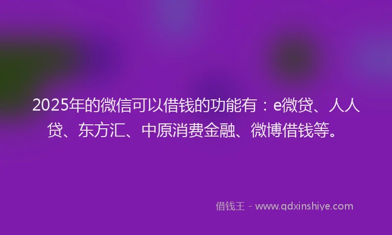 2025年的微信可以借钱的功能有：e微贷、人人贷、东方汇、中原消费金融、微博借钱等。