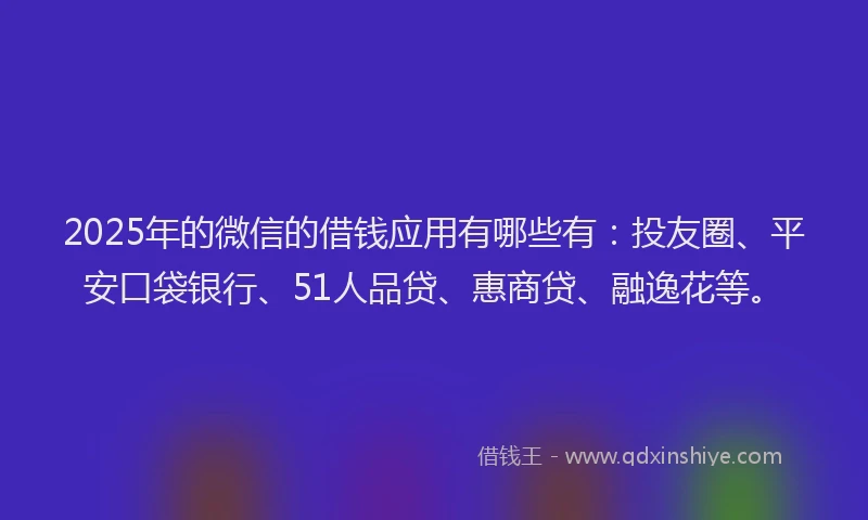 2025年的微信的借钱应用有哪些有：投友圈、平安口袋银行、51人品贷、惠商贷、融逸花等。