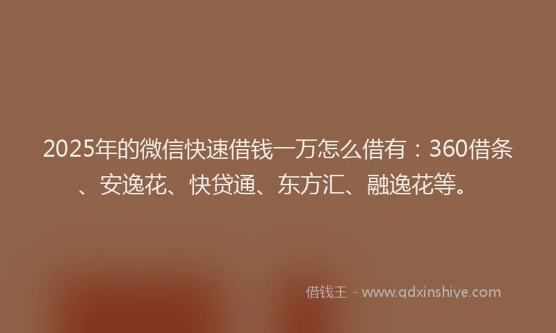 2025年的微信快速借钱一万怎么借有：360借条、安逸花、快贷通、东方汇、融逸花等。