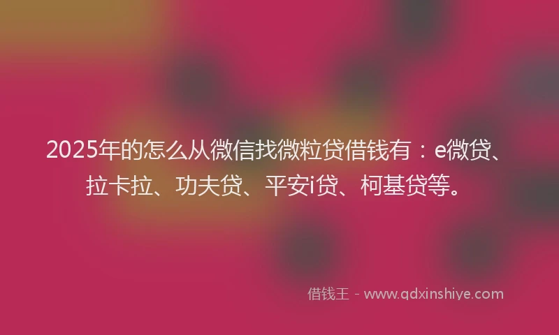 2025年的怎么从微信找微粒贷借钱有：e微贷、拉卡拉、功夫贷、平安i贷、柯基贷等。