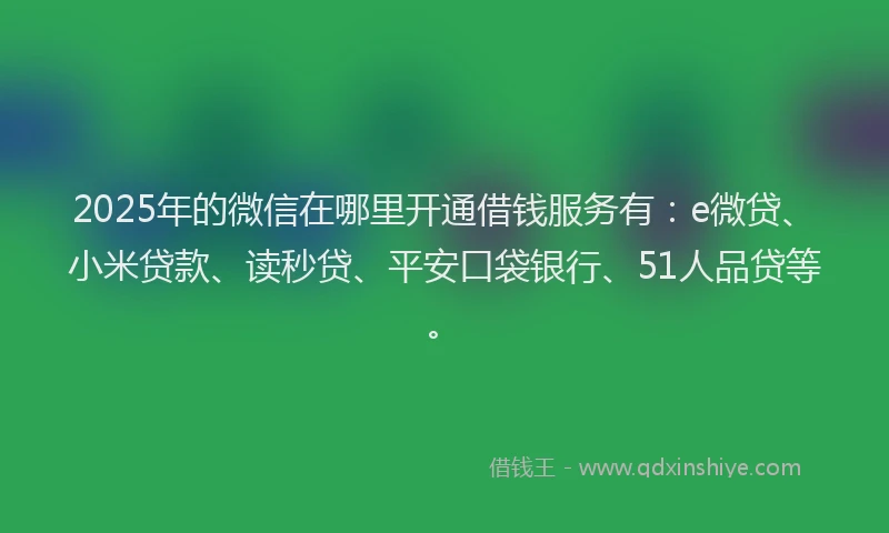 2025年的微信在哪里开通借钱服务有：e微贷、小米贷款、读秒贷、平安口袋银行、51人品贷等。