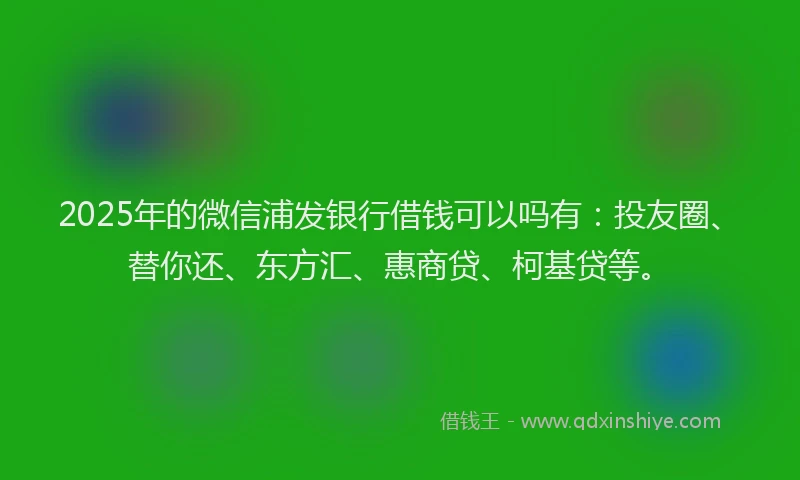 2025年的微信浦发银行借钱可以吗有：投友圈、替你还、东方汇、惠商贷、柯基贷等。