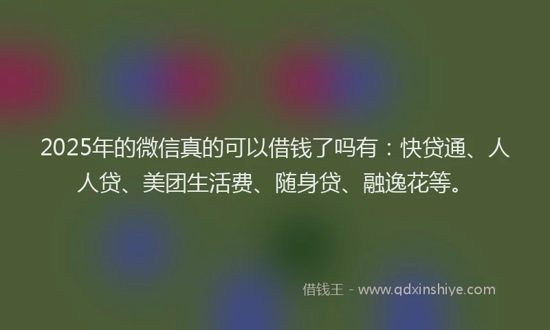 2025年的微信真的可以借钱了吗有：快贷通、人人贷、美团生活费、随身贷、融逸花等。