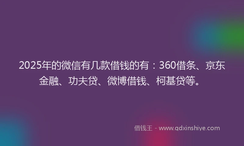 2025年的微信有几款借钱的有：360借条、京东金融、功夫贷、微博借钱、柯基贷等。
