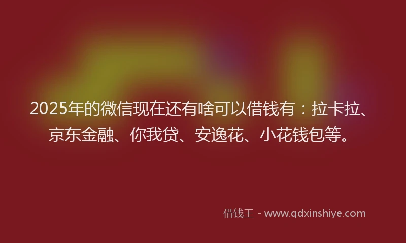 2025年的微信现在还有啥可以借钱有：拉卡拉、京东金融、你我贷、安逸花、小花钱包等。