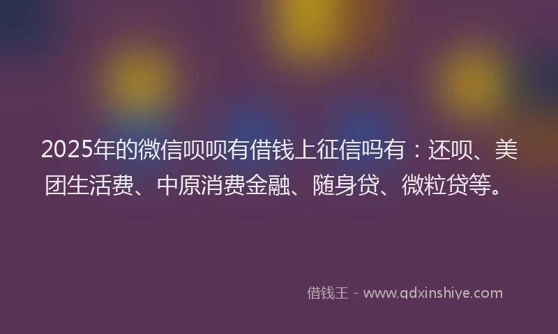 2025年的微信呗呗有借钱上征信吗有：还呗、美团生活费、中原消费金融、随身贷、微粒贷等。