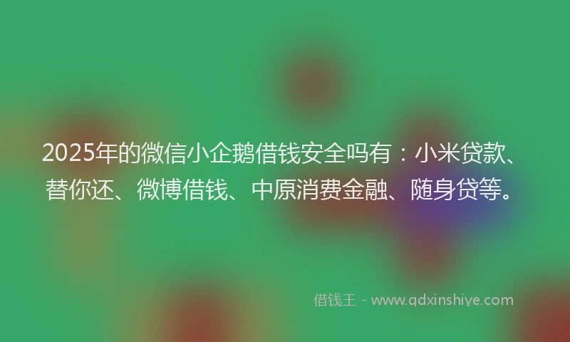 2025年的微信小企鹅借钱安全吗有：小米贷款、替你还、微博借钱、中原消费金融、随身贷等。