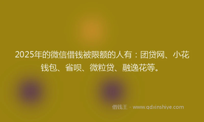 2025年的微信借钱被限额的人有：团贷网、小花钱包、省呗、微粒贷、融逸花等。