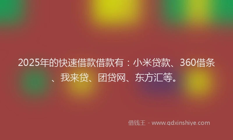 2025年的快速借款借款有：小米贷款、360借条、我来贷、团贷网、东方汇等。