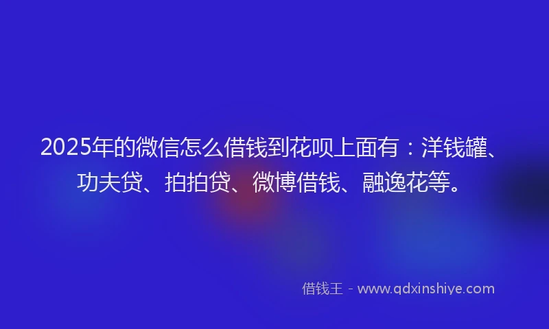 2025年的微信怎么借钱到花呗上面有：洋钱罐、功夫贷、拍拍贷、微博借钱、融逸花等。