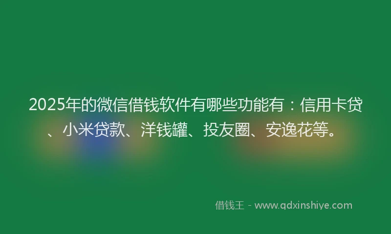 2025年的微信借钱软件有哪些功能有：信用卡贷、小米贷款、洋钱罐、投友圈、安逸花等。