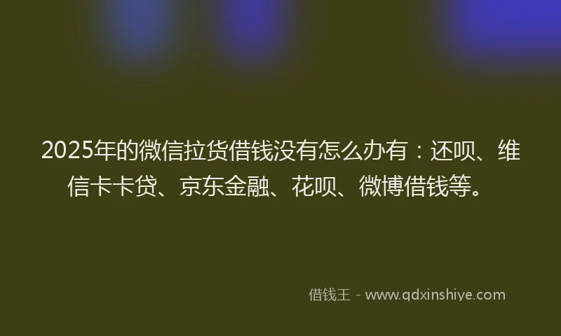 2025年的微信拉货借钱没有怎么办有：还呗、维信卡卡贷、京东金融、花呗、微博借钱等。