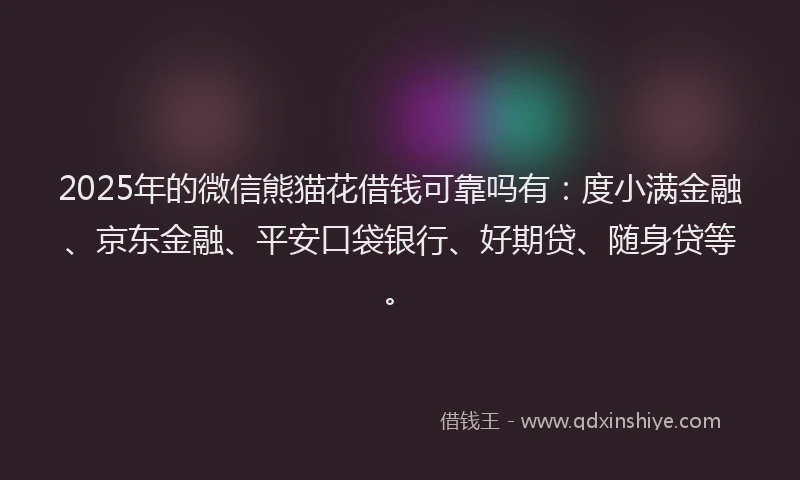 2025年的微信熊猫花借钱可靠吗有：度小满金融、京东金融、平安口袋银行、好期贷、随身贷等。