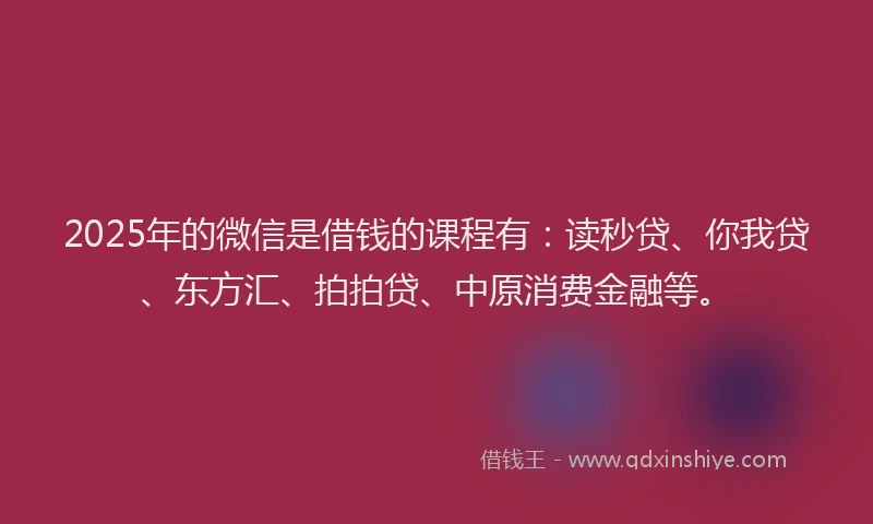 2025年的微信是借钱的课程有：读秒贷、你我贷、东方汇、拍拍贷、中原消费金融等。