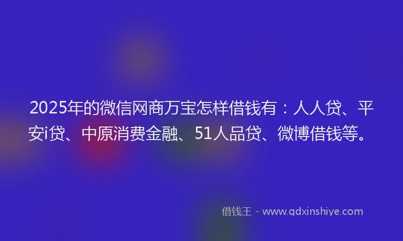2025年的微信网商万宝怎样借钱有：人人贷、平安i贷、中原消费金融、51人品贷、微博借钱等。
