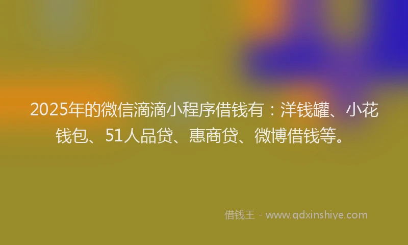 2025年的微信滴滴小程序借钱有：洋钱罐、小花钱包、51人品贷、惠商贷、微博借钱等。