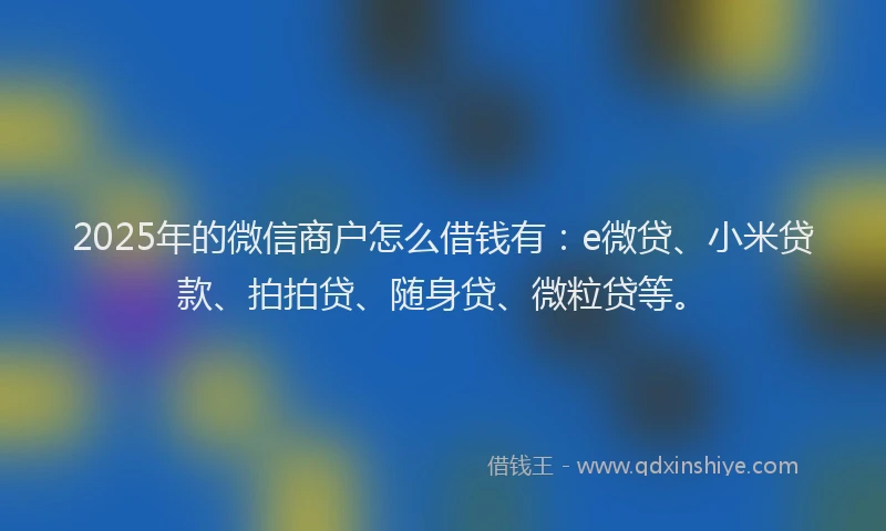 2025年的微信商户怎么借钱有：e微贷、小米贷款、拍拍贷、随身贷、微粒贷等。