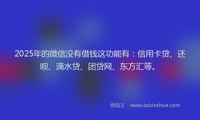 2025年的微信没有借钱这功能有：信用卡贷、还呗、滴水贷、团贷网、东方汇等。