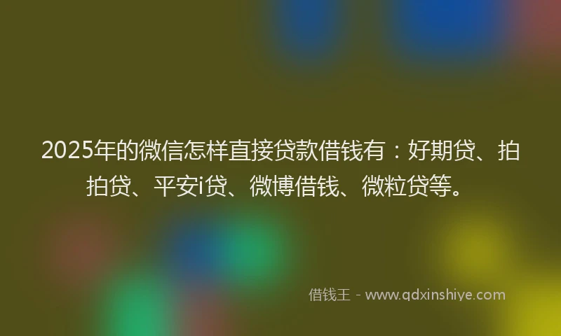 2025年的微信怎样直接贷款借钱有：好期贷、拍拍贷、平安i贷、微博借钱、微粒贷等。