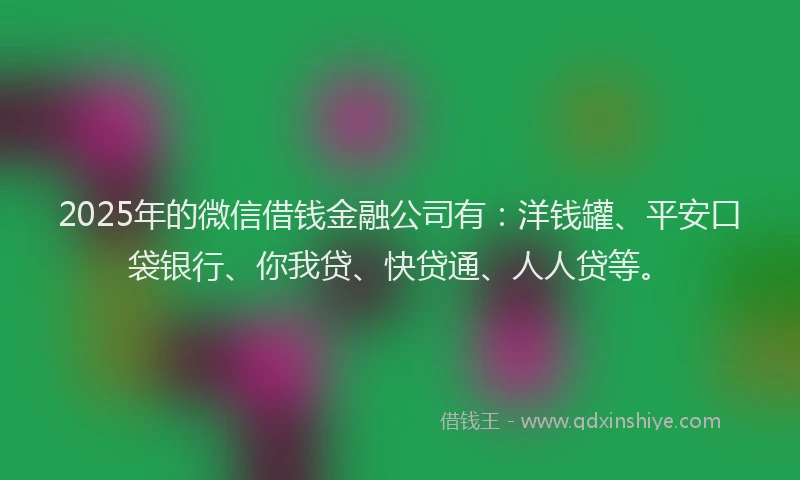 2025年的微信借钱金融公司有：洋钱罐、平安口袋银行、你我贷、快贷通、人人贷等。