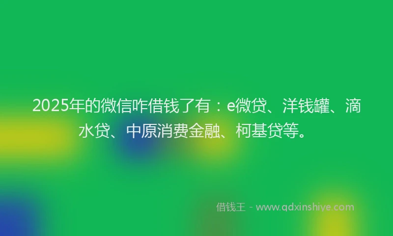 2025年的微信咋借钱了有：e微贷、洋钱罐、滴水贷、中原消费金融、柯基贷等。