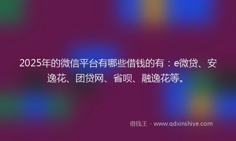 2025年的微信平台有哪些借钱的有：e微贷、安逸花、团贷网、省呗、融逸花等。