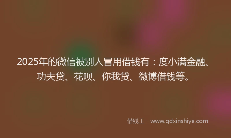 2025年的微信被别人冒用借钱有：度小满金融、功夫贷、花呗、你我贷、微博借钱等。