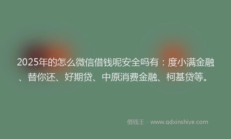 2025年的怎么微信借钱呢安全吗有：度小满金融、替你还、好期贷、中原消费金融、柯基贷等。