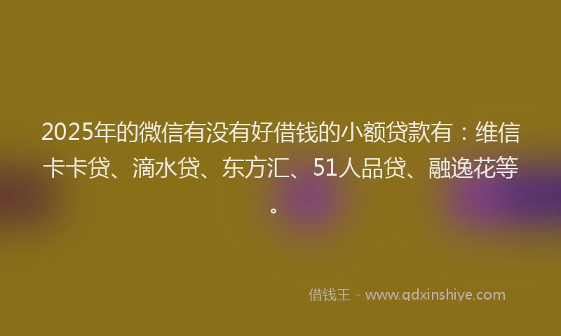 2025年的微信有没有好借钱的小额贷款有：维信卡卡贷、滴水贷、东方汇、51人品贷、融逸花等。