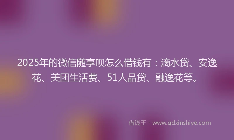 2025年的微信随享呗怎么借钱有：滴水贷、安逸花、美团生活费、51人品贷、融逸花等。