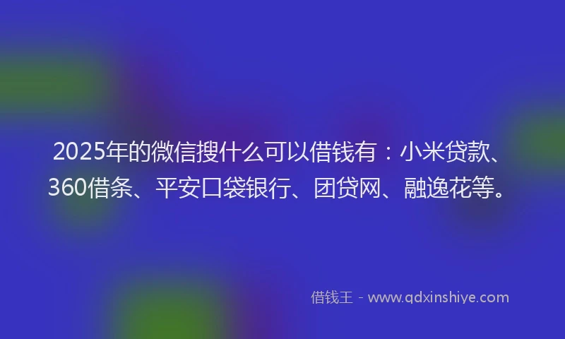 2025年的微信搜什么可以借钱有：小米贷款、360借条、平安口袋银行、团贷网、融逸花等。
