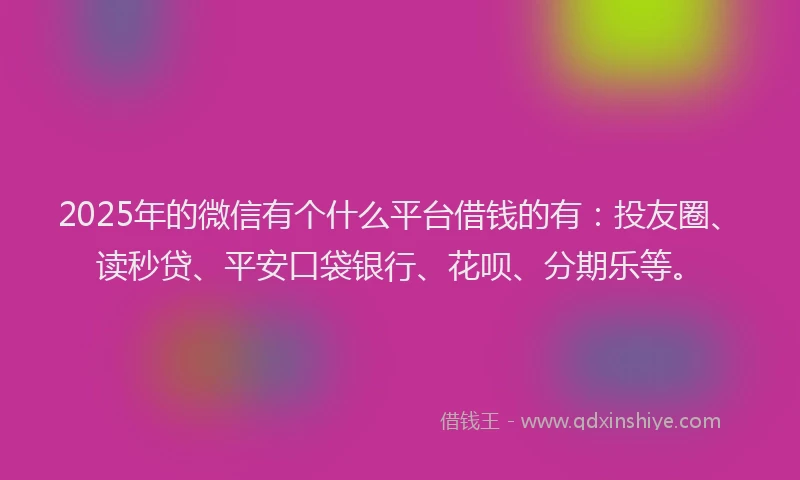 2025年的微信有个什么平台借钱的有：投友圈、读秒贷、平安口袋银行、花呗、分期乐等。