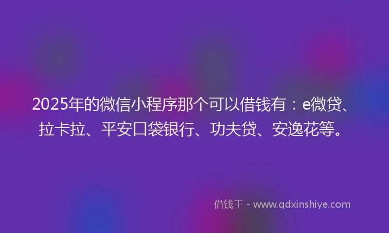 2025年的微信小程序那个可以借钱有：e微贷、拉卡拉、平安口袋银行、功夫贷、安逸花等。