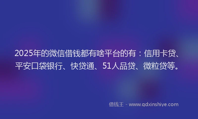 2025年的微信借钱都有啥平台的有：信用卡贷、平安口袋银行、快贷通、51人品贷、微粒贷等。