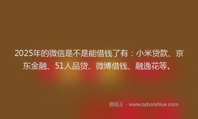 2025年的微信是不是能借钱了有：小米贷款、京东金融、51人品贷、微博借钱、融逸花等。