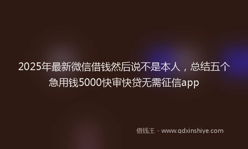 2025年最新微信借钱然后说不是本人，总结五个急用钱5000快审快贷无需征信app