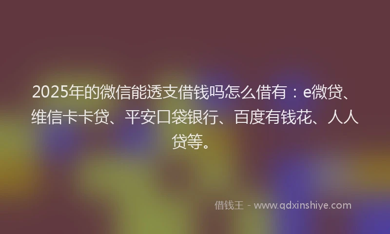 2025年的微信能透支借钱吗怎么借有：e微贷、维信卡卡贷、平安口袋银行、百度有钱花、人人贷等。