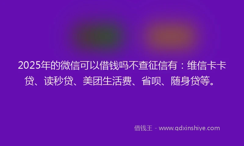 2025年的微信可以借钱吗不查征信有：维信卡卡贷、读秒贷、美团生活费、省呗、随身贷等。