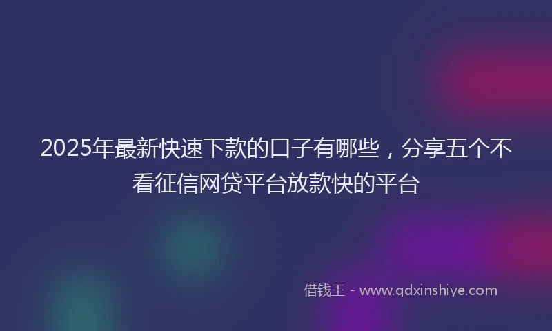 2025年最新快速下款的口子有哪些，分享五个不看征信网贷平台放款快的平台