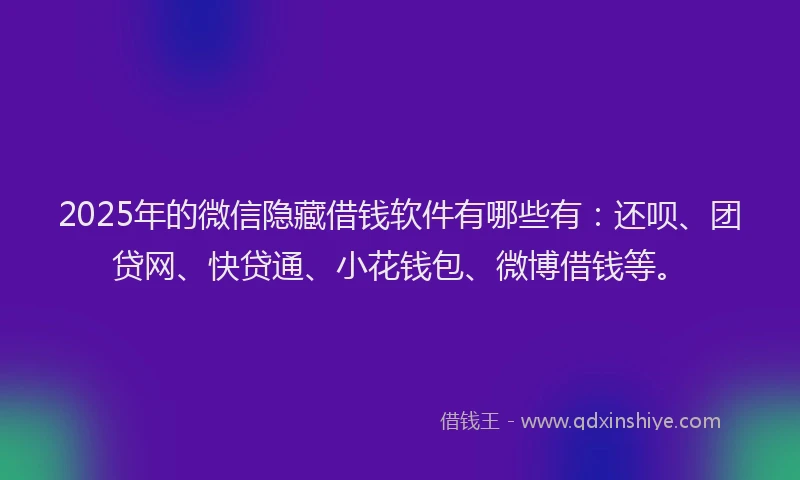 2025年的微信隐藏借钱软件有哪些有：还呗、团贷网、快贷通、小花钱包、微博借钱等。