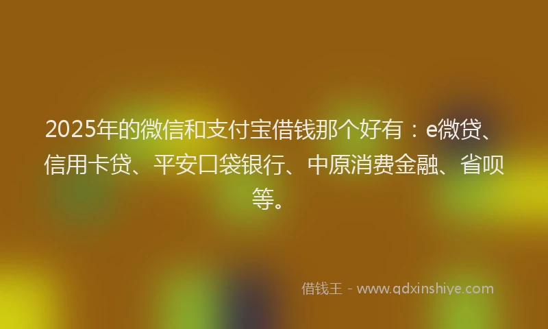2025年的微信和支付宝借钱那个好有：e微贷、信用卡贷、平安口袋银行、中原消费金融、省呗等。