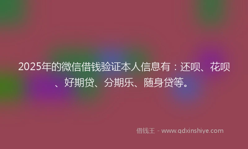 2025年的微信借钱验证本人信息有：还呗、花呗、好期贷、分期乐、随身贷等。
